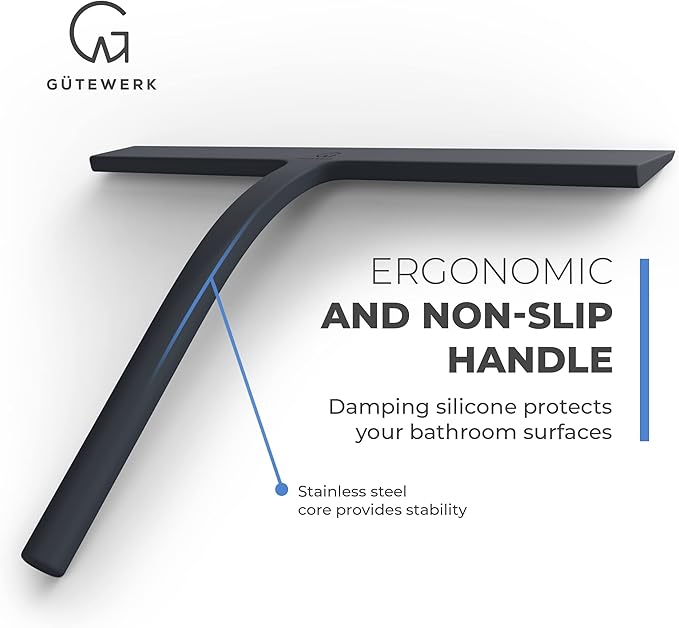 G횥TEWERK Shower Squeegee for Glass Doors, Silicone Window Squeegee, Bathroom and Glass Cleaning - Black - 11 Inch