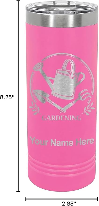 LaserGram 22oz Vacuum Insulated Skinny Tumbler, Gardening, Personalized Engraving Included (Pink)