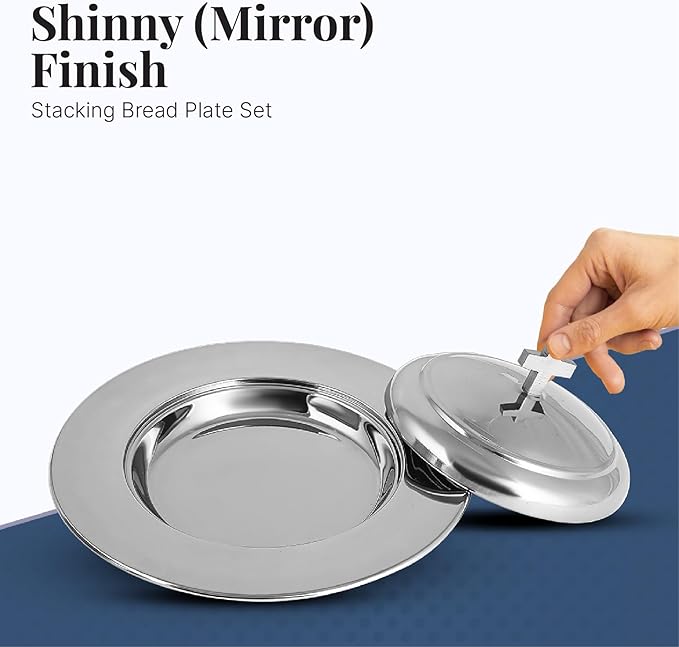 Communion Ware Holy Stacking Bread Plate With A Lid - Stainless Steel (Mirror/Silver)