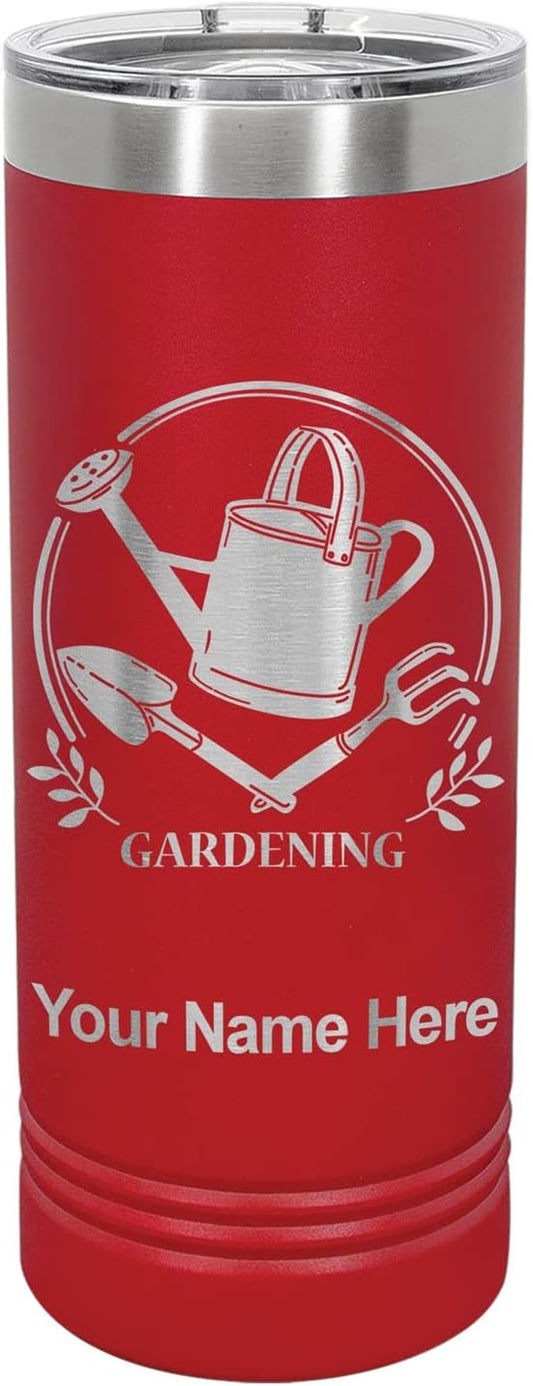 LaserGram 22oz Vacuum Insulated Skinny Tumbler, Gardening, Personalized Engraving Included (Red)
