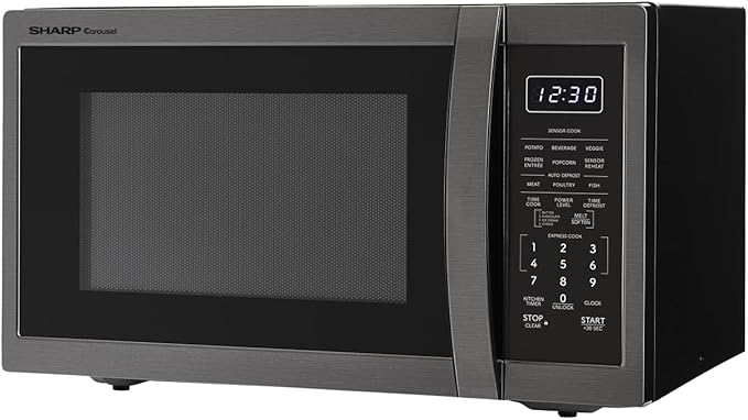 SHARP Countertop Microwave Oven with Removable 12.4" Carousel Turntable, 1.4 Cubic Feet, 1100 Watt, Black Stainless Steel