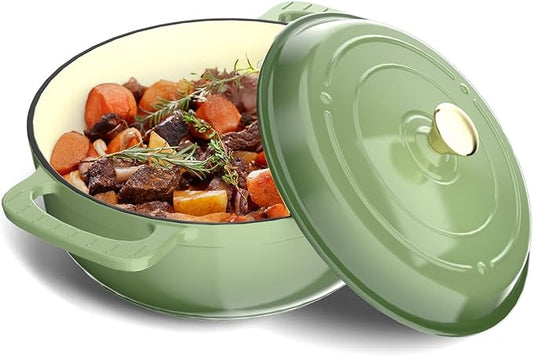 VINGLI 6QT Enameled Cast Iron Round Dutch Oven Pot with Lid, NonStick Casserole Pot with Dual Handles & Silicone GlovesRed, Oven Safe up to 500째F or on Stovetop, Dutch Oven for Bread Baking, Green