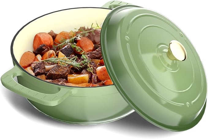 Bonnlo 6QT Round Dutch Oven, Enameled Cast Iron Dutch Oven Pot with Lid & Dual Handles, Oven Safe Up to 500째 F, for Sourdough, Bread Baking, Stews and Roasting, Green