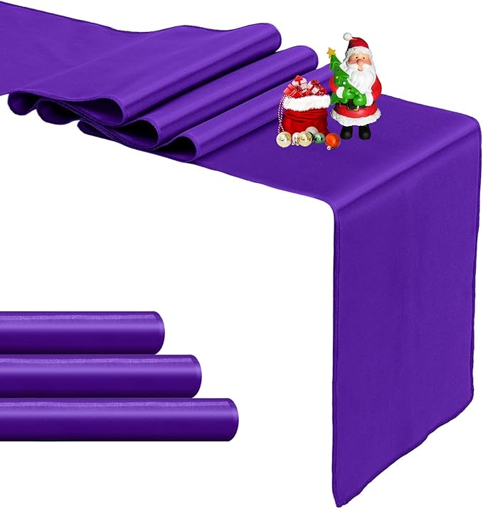 4-Pack Purple Satin Table Runner 12 x 108 Inch Long Bright and Smooth Silk Fabric Table Runner for Wedding Banquet Birthday Party Decoration