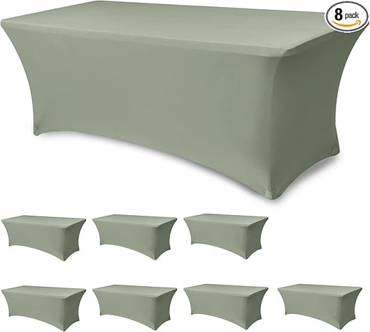 Enjoyidea Stretch Table Cover for 6 Foot Rectangle Tables-8 Pack Sage Spandex Fitted Tablecloth-Elastic 6ft Folding Tablecloths for Party, Vendor Booth Display, Banquet Buffet Event, Craft Trade Show