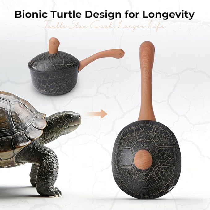 Bionic Turtle Design Nonstick Ceramic Sauce Pan with Lid (2.8 qt), Non Toxic,PFAS & PFOA Free, Dishwasher Safe, Compatible with All Stovetops, Durable Cookware for Home Cooking