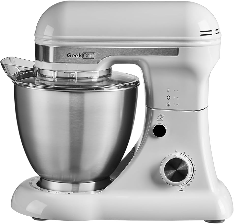 Geek Chef 3-IN-1 Stand Mixer, 4.8QT, 12 Speeds Tilt-head Food Mixer with Dough Hook, Whisk, Beater and Digital Scale with App, Gray