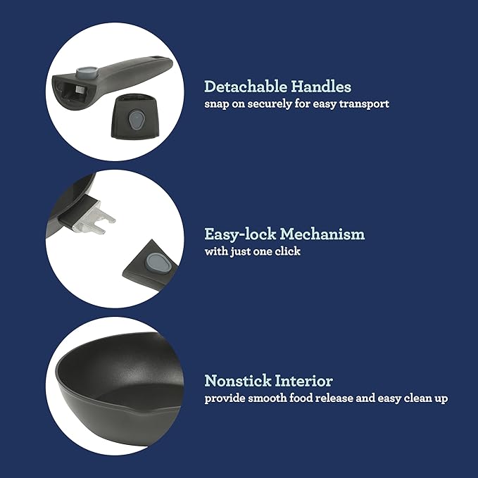 Oster SmartHandle Advance 13-Piece Nonstick Cookware Set ??Matte Black Finish, Induction Base, Detachable Handles, Forged Aluminum, Oven & Dishwasher Safe, With Utensils & Pan Protectors