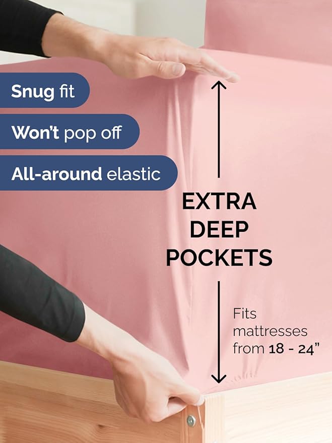 Extra Deep Pocket Twin XL Sheets - 3 Piece Breathable & Cooling Bed Sheets - Hotel Luxury Bed Sheet Set - Soft, Wrinkle Free & Comfy - Easily Fits Extra Deep Mattresses - Deep Pocket Baby Pink Sheets