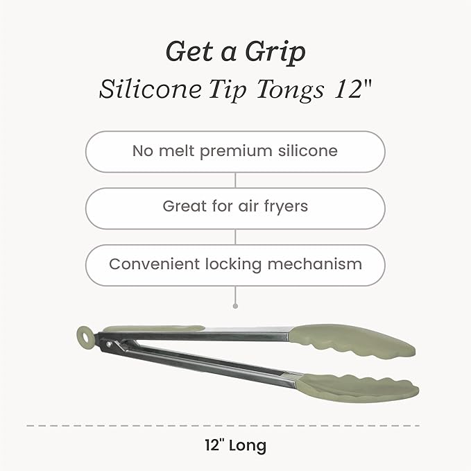Starpack 'Get a Grip' Silicone Kitchen Tongs for Cooking 12 Inch - BBQ Silicone Tongs for Grill Heat Resistant to 600째F - Stainless Steel Utensils with Non Stick Rubber Tips for Serving Food