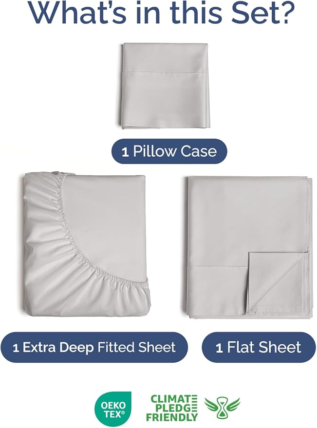 Extra Deep Pocket Twin Sheets - 3 Piece Breathable & Cooling Bed Sheets - Hotel Luxury Bed Sheet Set - Soft, Wrinkle Free & Comfy - Easily Fits Extra Deep Mattresses - Deep Pocket French Grey Sheets