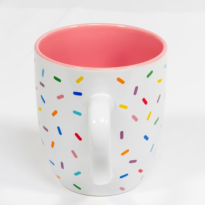 Rose Pink Cute Coffee Mug with Rainbow Sprinkles | Birthday Cake Coffee Cup Gift | Large White Ceramic Cup | Ice cream and Dunkin Donuts Coffee Mugs