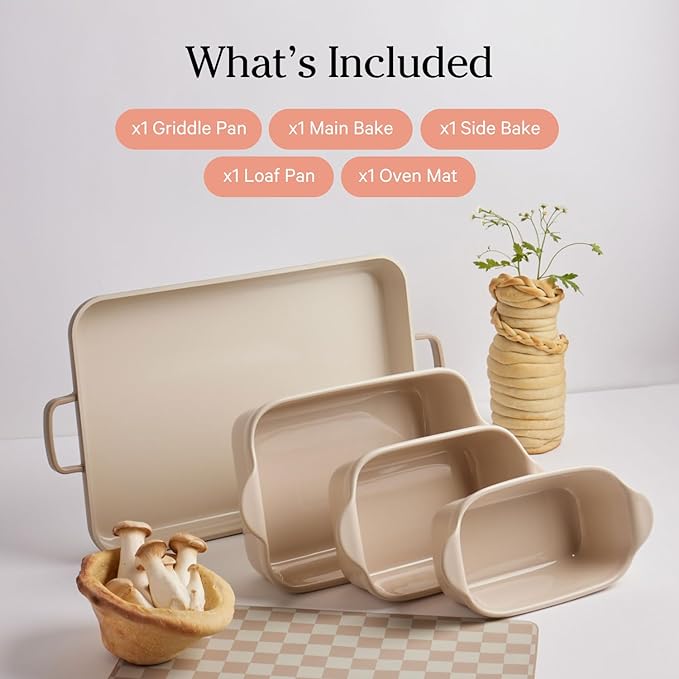 Our Place Bakeware Set | 5-Piece Ceramic Bakeware Collection with Stovetop-to-Oven Griddle Pan | PFAS-Free Non-Toxic Nonstick Pans, Oven Mat & Baking Dishes | Spice