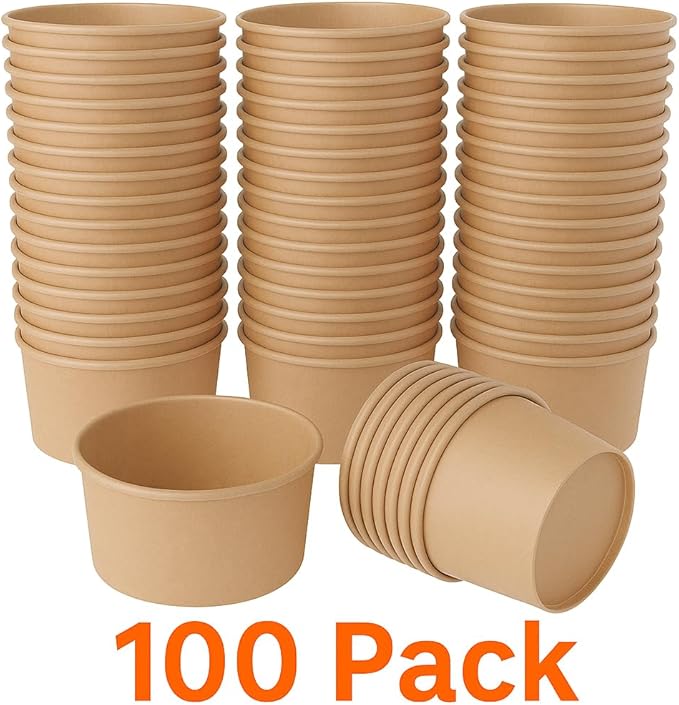 Ruthy's Outlet Kraft Salad Bowls W/Clear Lids ??Disposable Paper Salad Containers, Eco-Friendly | Leak-Resistant | Microwave Safe ??Ideal for Meal Prep, To-Go Orders & Catering (100, 32 oz)