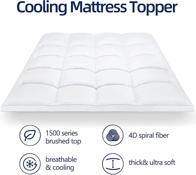 Mattress Topper King for Back Pain, Extra Thick Mattress Pad Cover, Plush Pillow Top, Deep Elastic Pocket, White