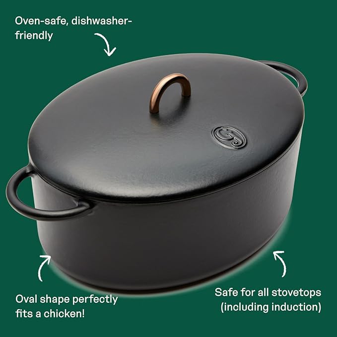 Great Jones Dutchess Cast Iron Dutch Oven Pot With Lid (Pepper) - Large 6.75 Quart Size, Dual Handles - All Stovetop Safe - 500째 Dutch Oven For Bread Baking | Dishwasher Friendly