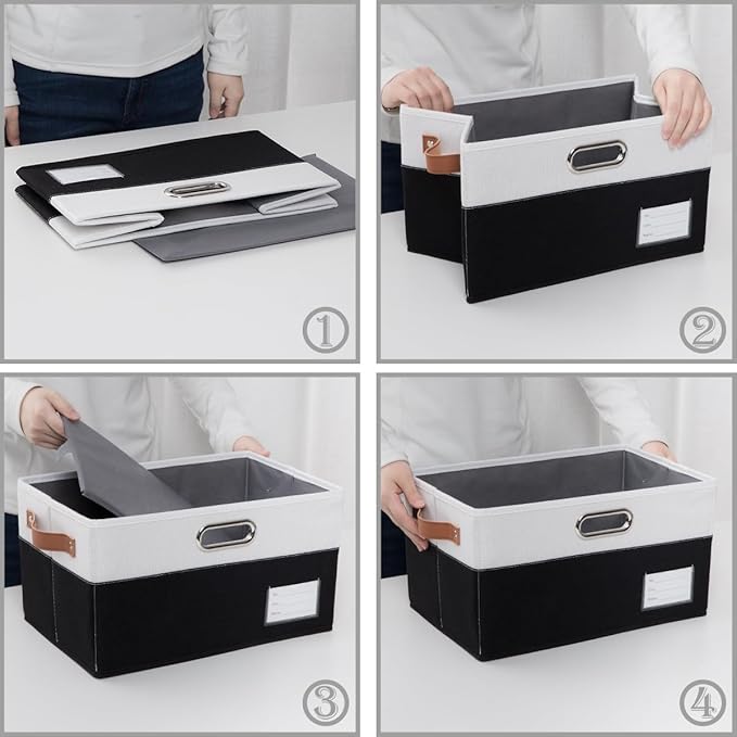 PRANDOM Larger Foldable Storage Bins with Handles [5-Pack] Fabric Collapsible Storage Boxes Baskets Cubes Containers with Handles for Closet Living Room Bedroom (Black & White 17.3x12.2x10.4'')