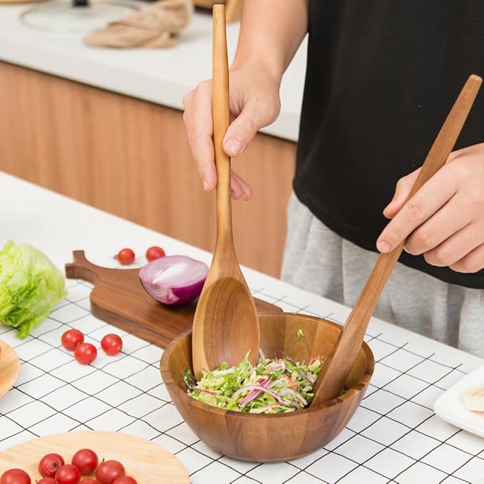 2PCS Acacia Wooden Spoons For Cooking-14 Inch Smooth Finish Cooking Spoons-Comfortable Grip Wood Spoons for Cooking - Non-Stick Cooking Utensils (Cooking Spoons 2pcs)