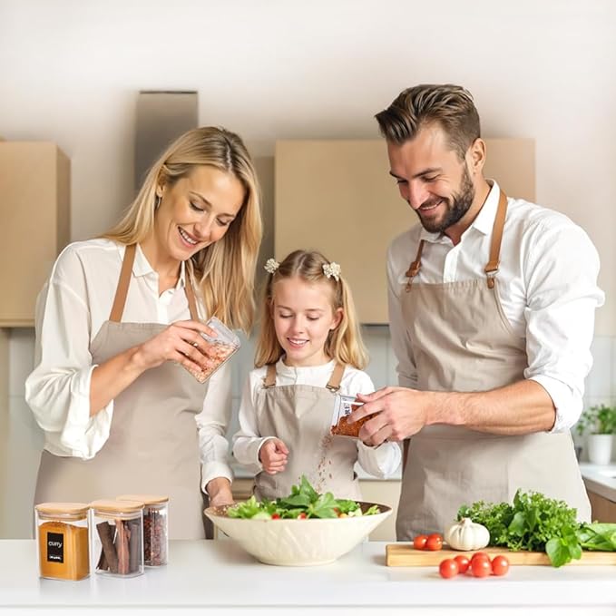 Comsaf Spice Jars with Label竊? oz Small Glass Jars with Lids, 6 Pcs Seasoning Containers, Rectangle Glass Containers with Lids, Empty Seasoning Jars for Pantry Storage, Loose Tea, Herbs, Powders, Salt