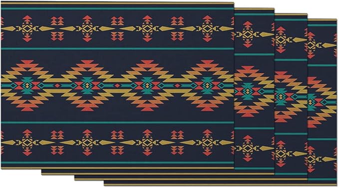 Moslion Ethnic Pattern Placemats Southwest American Aztec Abstract Art Boho Table Placemats for Dinning Table Washable Cotton Linen 12x18 Inch, Set of 4