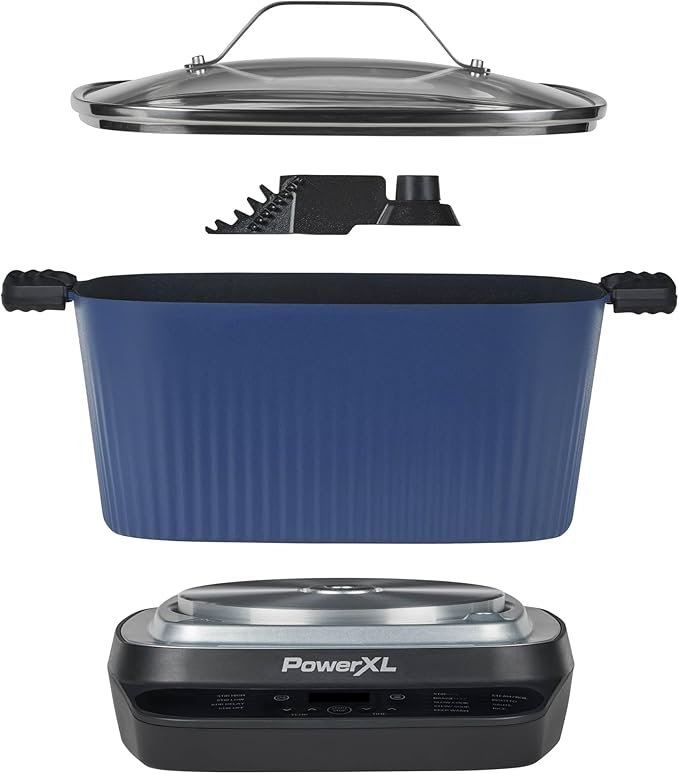 STIRMAX??Midnight Blue 7.5 Quart Digital Multi-Cooker with Automatic Paddle to Stir and Shred, 9 in 1 programmable presets to Saut챕, Sear, and Brown Food Before Simmering