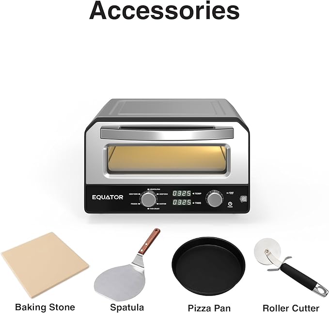 Equator 0.5 cu.ft. Indoor/Outdoor Pizza Oven with Authentic Stone Bake ??Cooks 12-Inch Pizzas, 6 Preset Modes, Custom Settings & Accessories Set for True Pizzeria Flavor at Home