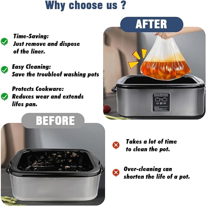 10 ×Electric Roaster Liners 34 x 18 Inch Disposable Roaster Liners Fits 16, 18, 22 Quarts Roasters, Roasting Pan Liners Cooking Bags for Immediate Cleanup