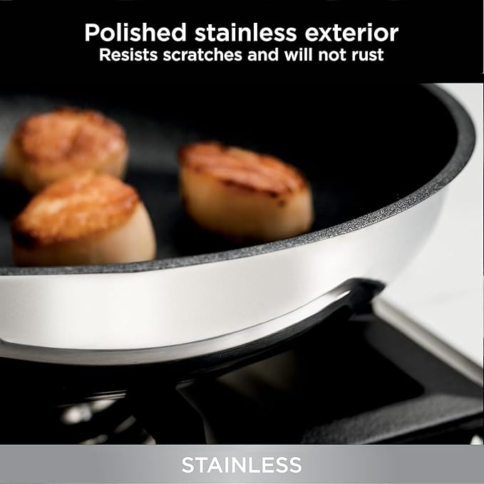 RV pan Stainless Steel Non Stick Fry Pan Set,8 & 10 Inch,Gas Electric Induction Compatible,PFOA Free,Dishwasher Safe,Oven Safe up to 500째F,2-Piece Cookware,Even Heat Distribution & Stay Cool Handles.