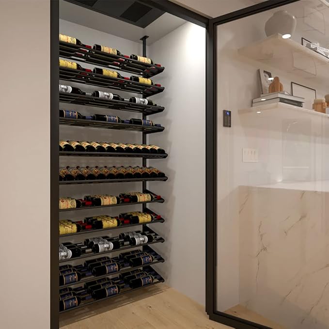 Ultra Wine Racks Showcase Bespoke Wine Display - Black, Storage for 105 Bottles, Horizontal & Display Rows, Wine Rack for Wine Cellars, Home Bars, & Dining Rooms