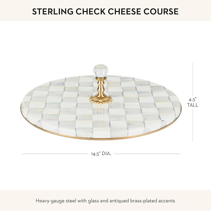 MACKENZIE-CHILDS Cheese Course, Cute Cheese Board and Serving Board for Charcuterie, Gray-and-White Sterling Check