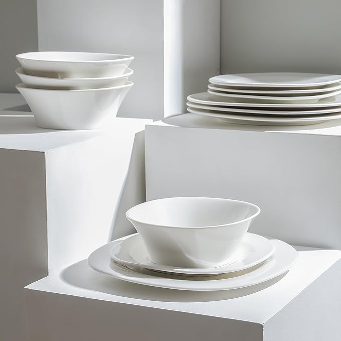 Stone Lain Quadro 24-Piece Dinnerware Set Porcelain, White