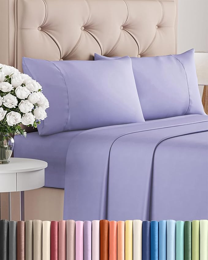 Twin XL 4 Piece Sheet Set - Cooling & Breathable Bed Sheets - Hotel Luxury Bed Sheets for Women, Men, Kids & Teens - Bedding w/Deep Pockets & Easy Fit - Soft & Wrinkle Free - Twin XL Lavender Sheets