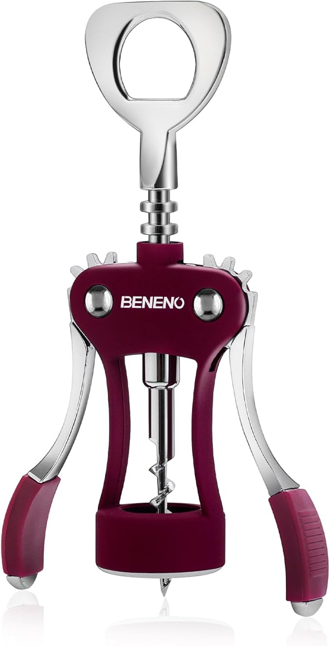 Beneno Wine Opener, Zinc Alloy Premium Wing Corkscrew with Multifunctional Bottles Opener, Sharp Wine Corkscrew with Ergonomic Non-Slip Wing Handle, Purple