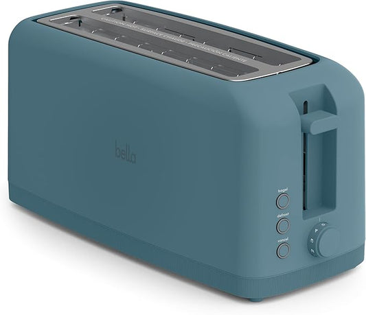 bella 4 Slice Slim Toaster, Fits-anywhere Kitchenware, 6 Setting Shade Control with Reheat & Cancel Buttons, Fits Sourdough, 10??Long Slot, Anti Jam & Auto Shutoff, 900 Watt, Surf