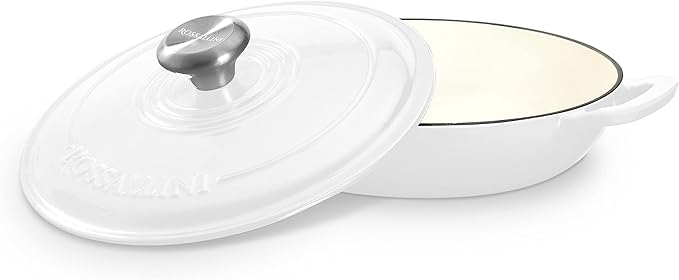 Signature Enameled Cast Iron Braiser, Non-Stick Serving Pot with Tight Fitting Lid for Perfect Roasting, Baking, Sauteing, Searing, and Pan Frying | 3.5Q (3.3L) - White