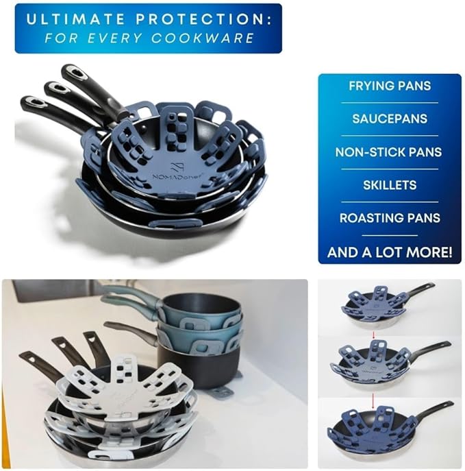 Dual-Use Silicone Pan Protectors for Stacking & Trivets for Hot Dishes | Silicone Trivet Mat | Perfect for Pot and Pan Protectors for Stacking | Cookware Protectors for Stacking (S-BLU/BLU)