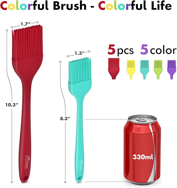 HOTEC 600??Heat Resistant BPA Free Silicone Marinading Meat Grill Basting Pastry Brush for Oil Butter Sauce Sausages Desserts Turkey Baster Grill Barbecue, Multicolor