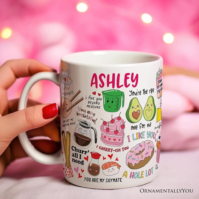 OrnamentallyYou Hand Drawn Corny Love Puns Personalized Valentine Mug with Custom Name