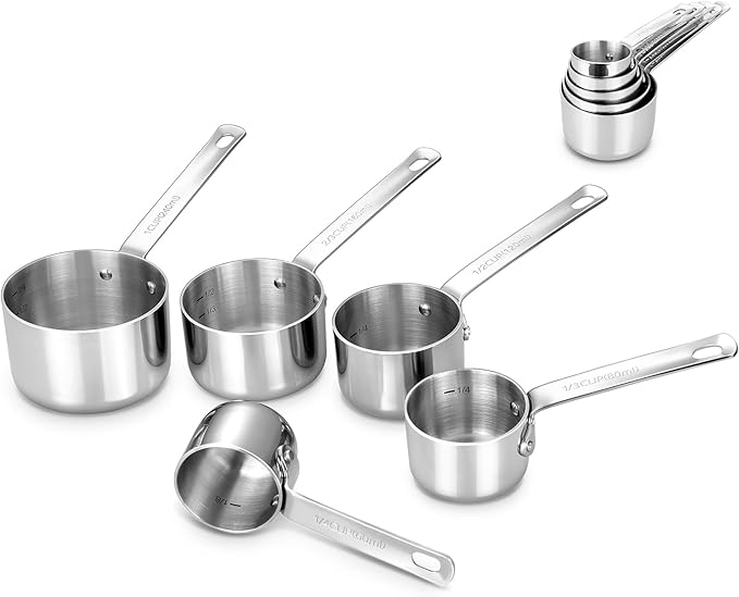 KEAWELL Premium 5-Piece Measuring Cups Set ??/4, 1/3, 1/2, 2/3, and 1 cup-18/10 Stainless Steel - Upscale, Durable, Stackable, Dishwasher Safe (Silver, 5PC Measuring Cups)