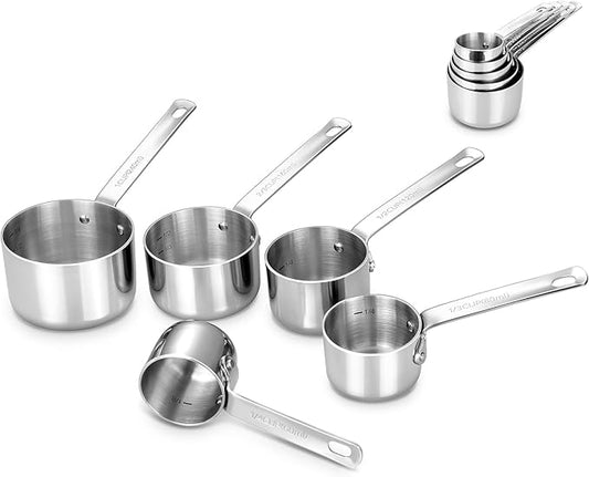 KEAWELL Premium 5-Piece Measuring Cups Set ??/4, 1/3, 1/2, 2/3, and 1 cup-18/10 Stainless Steel - Upscale, Durable, Stackable, Dishwasher Safe (Silver, 5PC Measuring Cups)