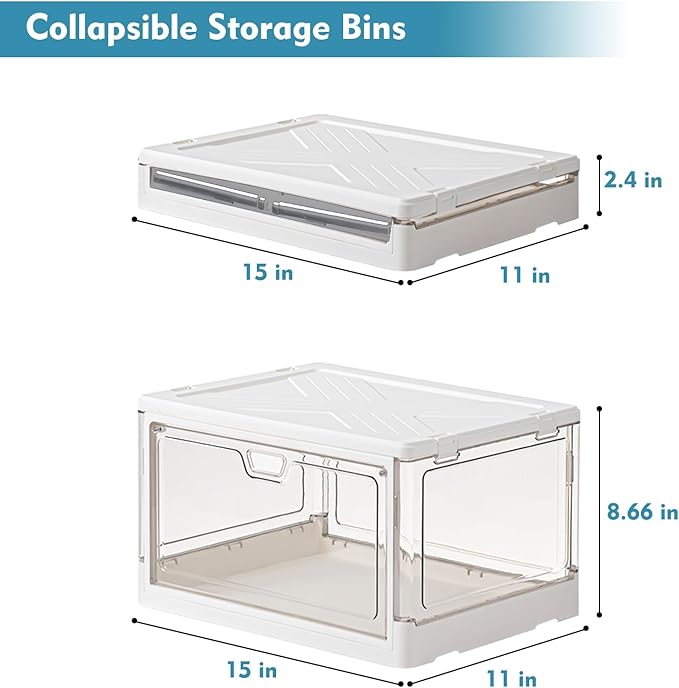 Clear Storage Bin with Lid 3 Pack ?륲tackable & Sturdy??Plastic Multifunctional Folding Storage Bins for Bedroom, Living Room, Study,Room, 23 QT Folding Box with Magnetic Door