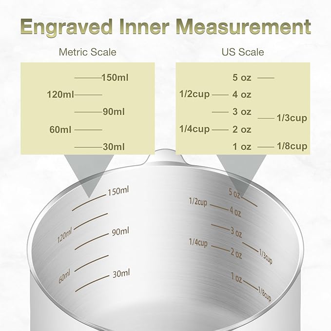 BERYLER 2PCS 3/4Cup (180ml, 6oz) Single Measuring Cup, Etched Inner Scale Stainless Steel Measure Scoop, Metric and US Measurement, Dishwasher Safe
