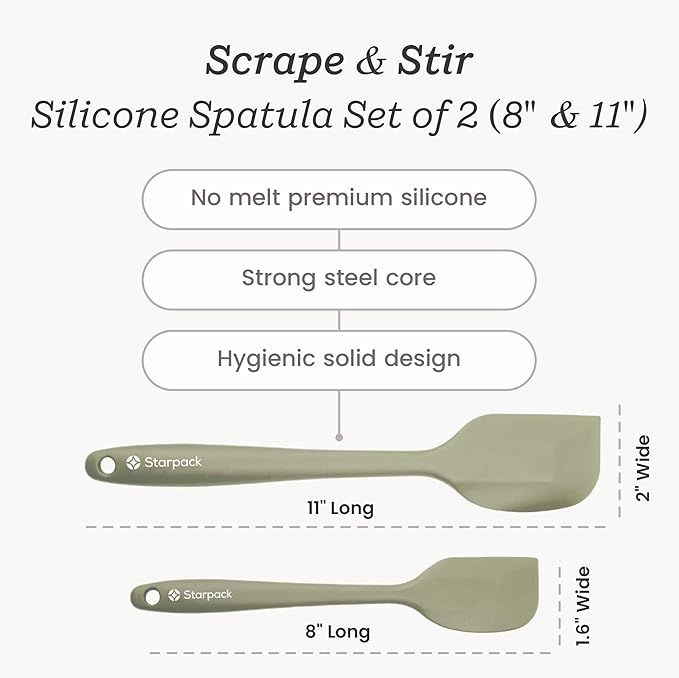 Starpack 'Scrape & Stir' Silicone Spatula Set (2 Pcs) - Heat Resistant Spatulas Set 600째F - Food Grade Kitchen Spatulas - LFGB Grade Nonstick Baking and Cooking Rubber Spatula Set