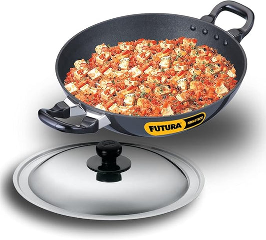 Hawkins Futura Nonstick Kadhai 2.5 L, 26 cm, 3.25 mm with SS lid (Black)