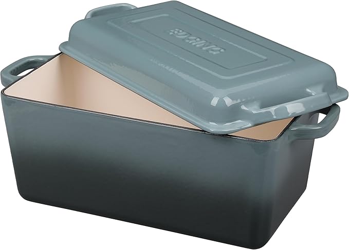 Enameled Cast Iron Dutch Oven, Oblong Bread Oven for Sourdough Bread Baking, Baking Pan, Dual Handles, Oven Safe, 4 Quart, Slateblue