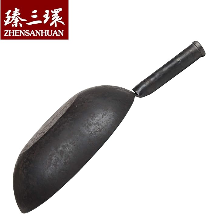 ?삡툒??ZhenSanHuan HandHammered Iron Wok Flat Bottom Induction Suitable (32CM Iron Handle with Help)