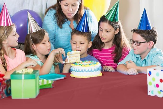 Party Solids 54 Inch X 300 Feet Burgundy Plastic Table Cover Roll in A Cut - to - Size Box with Convenient Slide Cutter. Cuts Up to 36 Rectangle 8 Feet Plastic Disposable Tablecloths