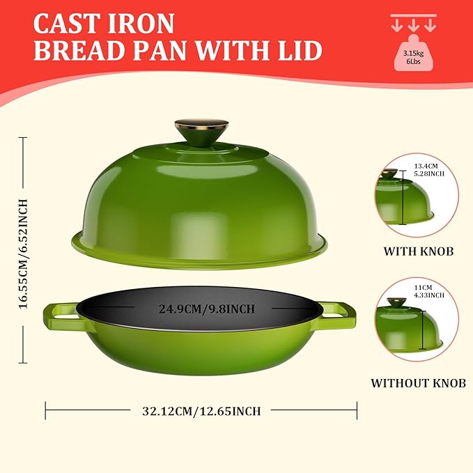 Cast Iron Bread Baking Dutch Oven - Enameled Cast Iron Oven Pot with Dome Lid,5QT Bread Baker for Perfect Crust,Oven Safe to 500째F,Sage Green