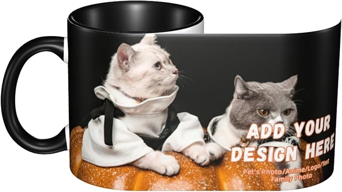 Customizable Mugs and Coffee Cups with Various Creative Designs Customize Your Photos Images Texts Partial or Full-Size Printing (Full-Width, Black)