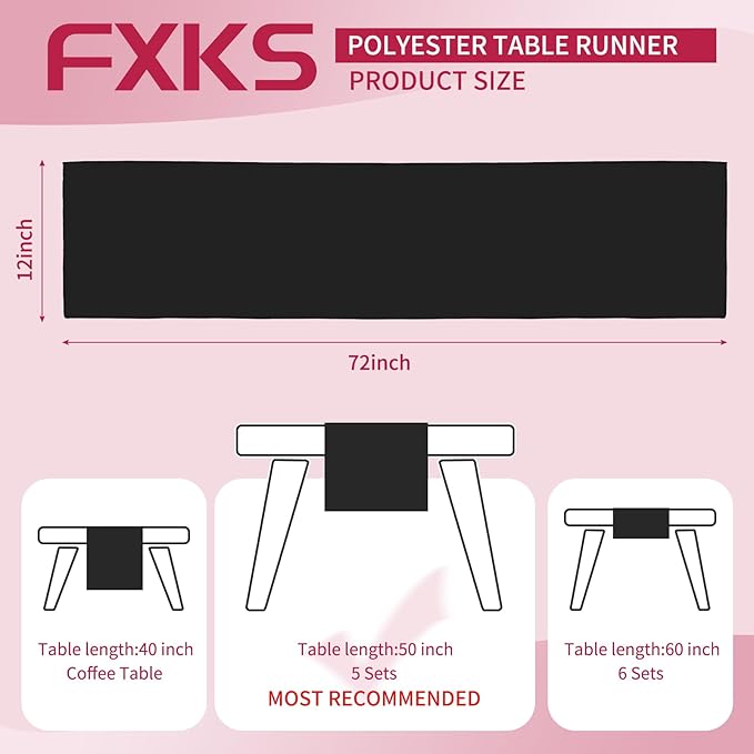 12 Pack Black Table Runner 12 x 72 Inch Long Rustic Farmhouse Wedding Fall Table Runner,Washable and Reusable Polyester Table Runners for Wedding Birthday Party Banquet Table Decorations